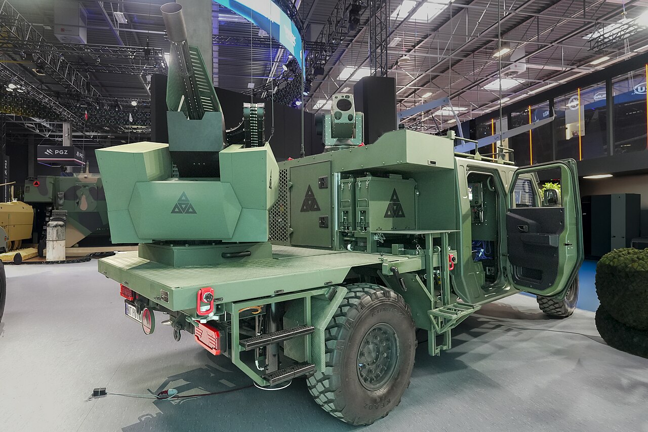 Zakłady Mechaniczne Tarnów very-short-range counter-UAS system on a Legwan 4x4 vehicle at MSPO 2026 in Kielce.jpg